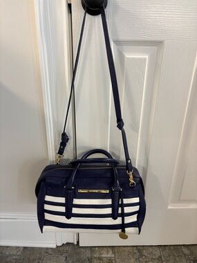 Striped Navy and White Women's Satchel Bag